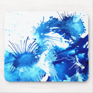 Blauwe acrylinkt Abstracte verf van flora Muismat