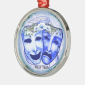 Blauwe actermaskers metalen ornament (Links)