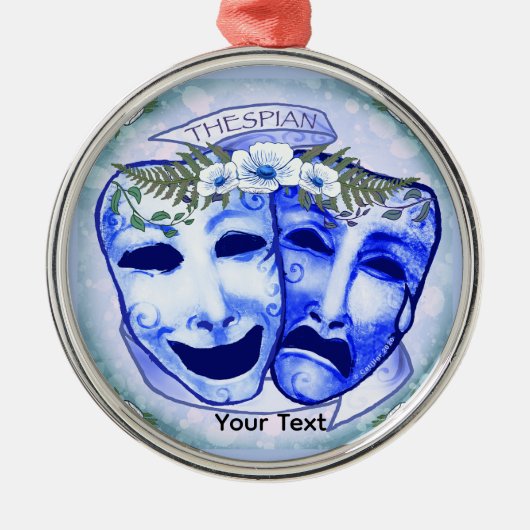 Blauwe actermaskers metalen ornament (Voorkant)