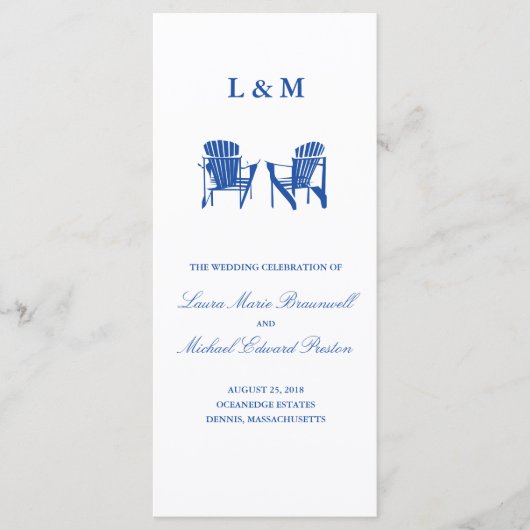 Blauwe Adirondack stoelen | ceremonieprogramma Programmakaart (Voorkant)