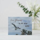 Blauwe adreswijziging Pelikaan Foto Nieuw Huis Aankondigingskaart (Staand voorkant)