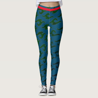 BLAUWE AFDRUKTE LEGGINGS JAPANS WAVE PATROON