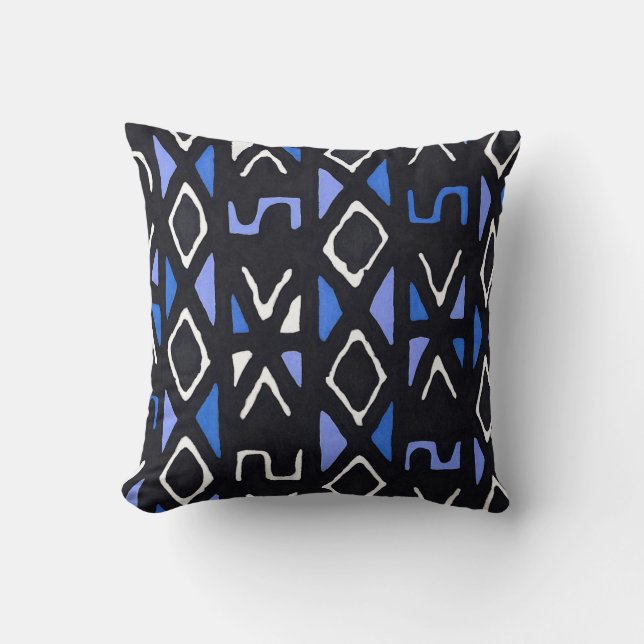 Blauwe Afrikaanse mudcloth Tribal Kussen (Voorkant)