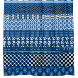Blauwe Afrikaanse Patroonmix Douchegordijn