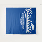 Blauwe afstudeerfeest achtergrond wandkleed (Voorkant (horizontaal))