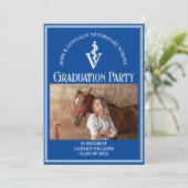 Blauwe afstudeerfeest foto diergeneeskunde kaart (Staand voorkant)