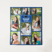 Blauwe afstudeerfoto-collage 2025 afstudeerfeest wandkleed (Voorkant)