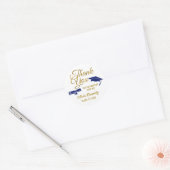 Blauwe afstudeerhoed Gouden Dank Je Script Favor Ronde Sticker (Envelop)