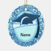 Blauwe afstudeerhoed keramisch ornament (Links)