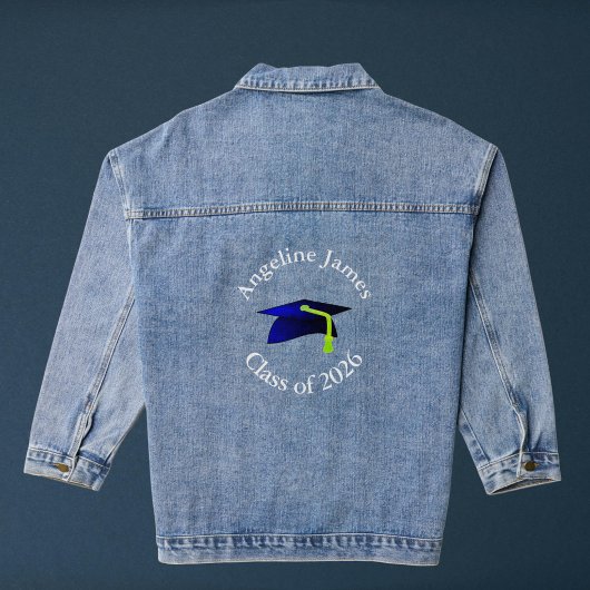 blauwe afstudeerhoed - klas van 2026-uw naam denim jacket