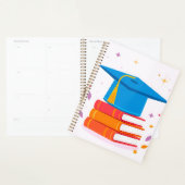 Blauwe afstudeerhoed met boeken planner (Display)