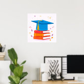 Blauwe afstudeerhoed met boeken poster (Thuiskantoor)