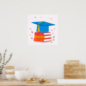 Blauwe afstudeerhoed met boeken poster (Keuken)