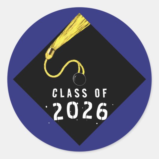 Blauwe Afstuderen 2026 Ronde Sticker (Voorkant)