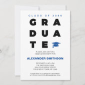 Blauwe, AFSTUDEREN letters en Pet Afstuderen Kaart (Voorkant)