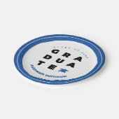 Blauwe, AFSTUDEREN letters en Pet Afstuderen Papieren Bordje (Gekanteld)