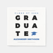 Blauwe, AFSTUDEREN letters en Pet Afstuderen Servet (Voorkant)
