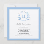 Blauwe afstuderen monogram kaart (Voorkant)