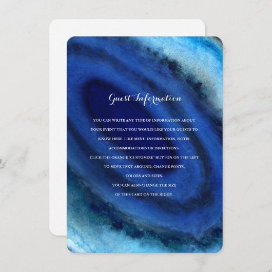 Blauwe Agaat bruiloft invoegen Informatiekaartje (Voorkant / Achterkant)