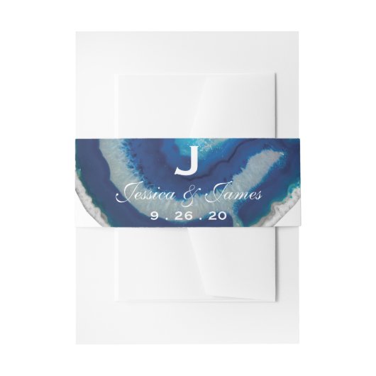 Blauwe Agaat Bruiloft Monogram Uitnodigingen Wikkel (Voorkant Voorbeeld)