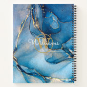 Blauwe Agaat Geode Gouden Monogram Schrift Notitieboek (Achterkant)