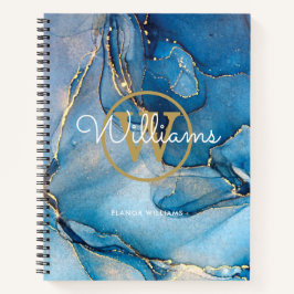 Blauwe Agaat Geode Gouden Monogram Schrift Notitieboek
