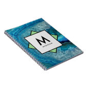 Blauwe Agaat Geode met Jouw naam en Monogram op Notitieboek (Rechterzijde)