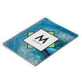 Blauwe Agaat Geode met Jouw naam en Monogram op Notitieboek (Linkerzijde)