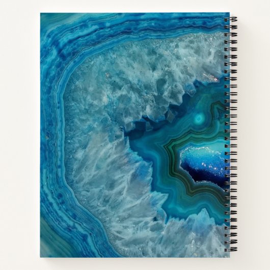 Blauwe Agaat Geode met Jouw naam en Monogram op Notitieboek (Achterkant)