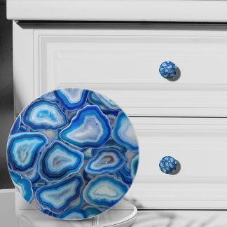 Blauwe agaat geodes kristallen patroon keramische knop