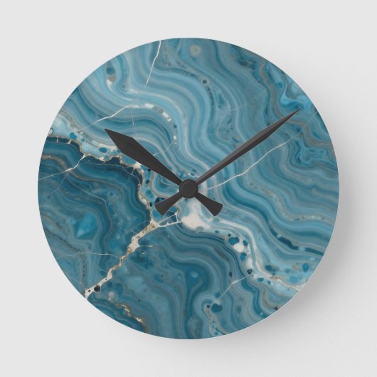 Blauwe Agaat Goud Ader Marmer Ronde Klok (Voorkant)