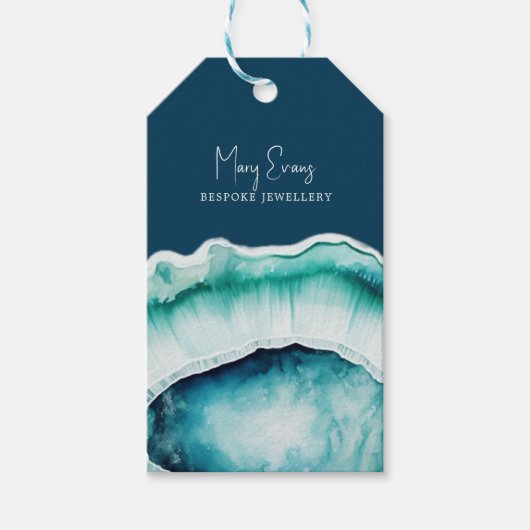 Blauwe agaat ketting display kaart cadeaulabel (Voorkant)
