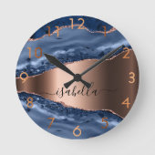 Blauwe agaat marmer roos goud ronde klok (Voorkant)