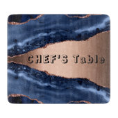 Blauwe agaat marmer roos gouden chefs tafel snijplank (Voorkant)