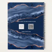 Blauwe agaat marmer roos gouden naam script 2025 planner (Achterkant)