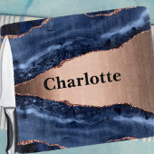 Blauwe agaat marmer roos gouden naam snijplank