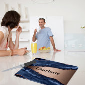 Blauwe agaat marmer roos gouden naam snijplank