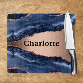 Blauwe agaat marmer roos gouden naam snijplank