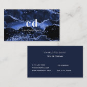 Blauwe agaat marmeren monogram initialen visitekaartje (Voorkant / Achterkant)