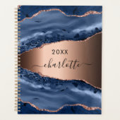Blauwe agaat marmeren roos gouden naam script 2023 planner (Voorkant)