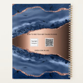 Blauwe agaat marmeren roos gouden naam script 2023 planner (Achterkant)