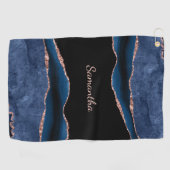 Blauwe Agaat Roos Gouden Naam Golfhanddoek (Horizontaal)