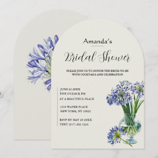 Blauwe Agapanthus Enkele Steel Boog Bruids- Kaart