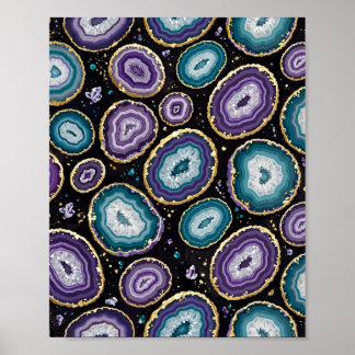 Blauwe Agate Geode Gouden Kunstposter Poster