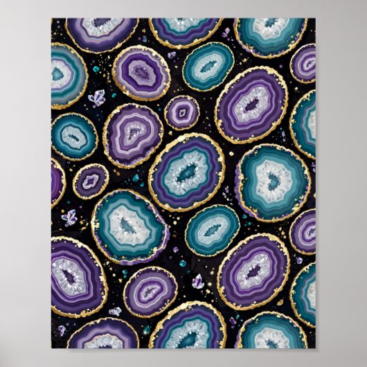 Blauwe Agate Geode Gouden Kunstposter Poster (Voorkant)