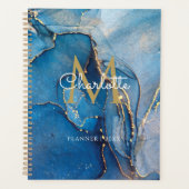 Blauwe Agate Geode Gouden Monogram Script 2023 Planner (Voorkant)