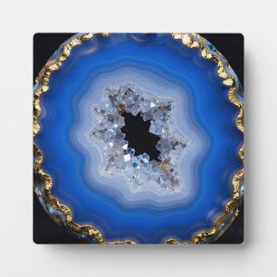 Blauwe Agate Geode Gouden Rand Kristal Kunst Fotoplaat