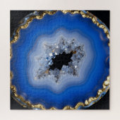 Blauwe Agate Geode Gouden Rand Kristal Kunst Legpuzzel (Horizontaal)