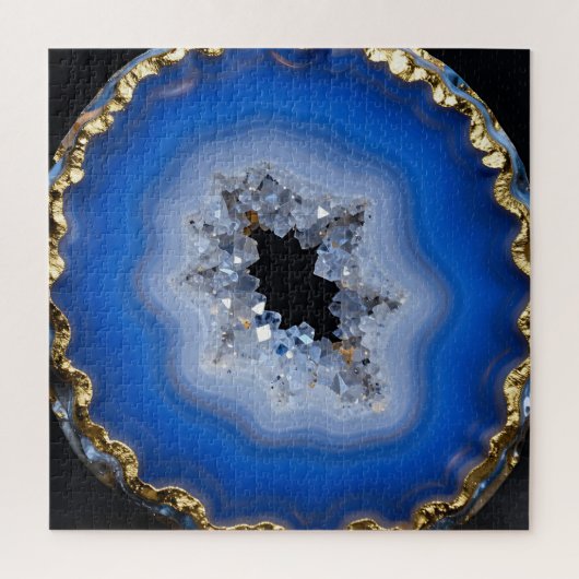 Blauwe Agate Geode Gouden Rand Kristal Kunst Legpuzzel (Verticaal)
