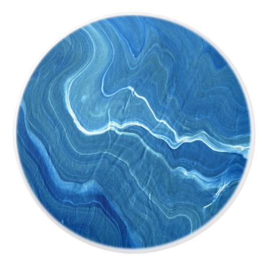 Blauwe Agate Marble Abstract Keramische Knop (Voorkant)